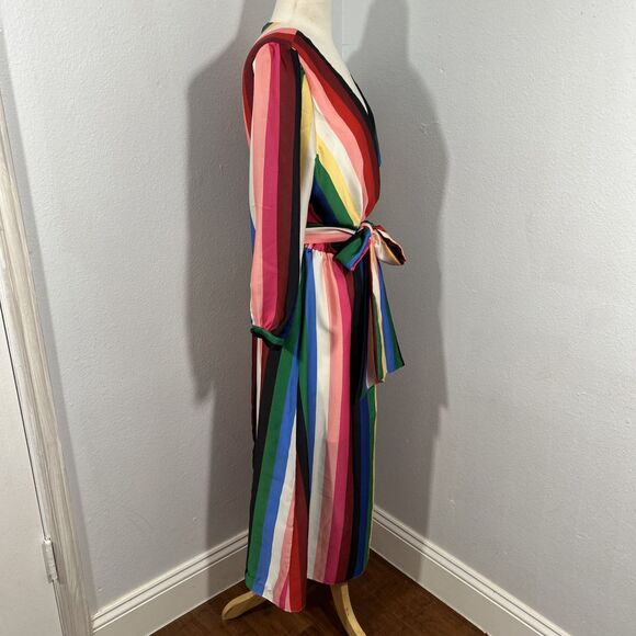Alice Olivia Midi Dress Womens 8 Rainbow Stripe Tie Dyanna Wrap Festival Y2K - Picture 4 of 12